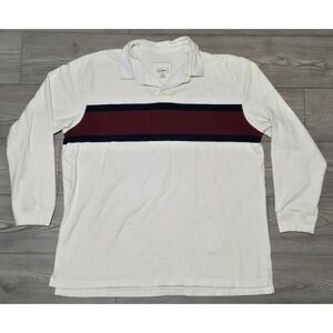 LL Bean Rugby Shirt Mens XXL Tall Striped Cotton Distressed Off White Maroon